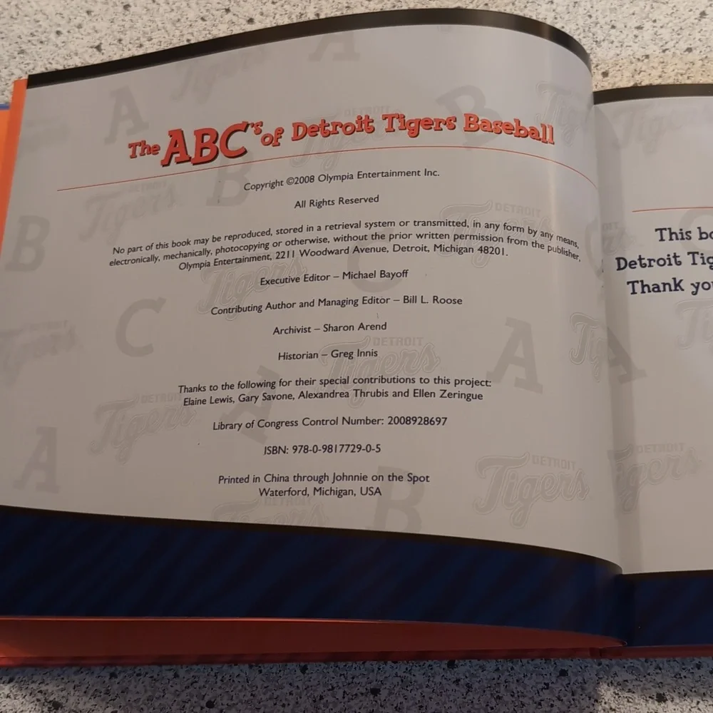 The ABC's of Detroit Tigers Baseball Hard Cover Book